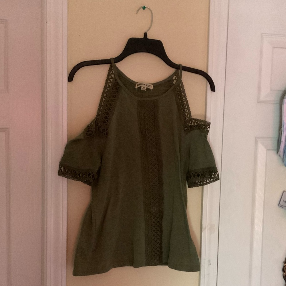 Green Caged Off-Shoulder Top